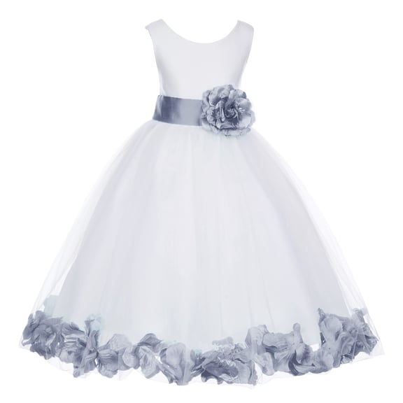 Ekidsbridal Girl Bridesmaid Flower Girl Dress - Ivory Tulle Dress with Flower Petals 302S-A (Size: S-16)