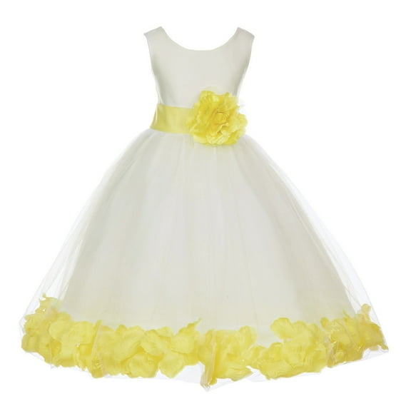 Ekidsbridal Girl Bridesmaid Flower Girl Dress - Ivory Tulle Dress with Flower Petals 302S-A (Size: S-16)
