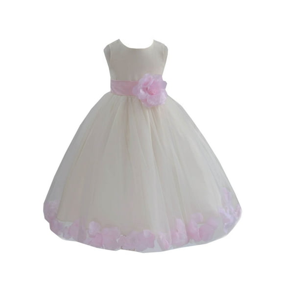 Ekidsbridal Girl Bridesmaid Flower Girl Dress - Ivory Tulle Dress with Flower Petals 302S-A (Size: S-16)