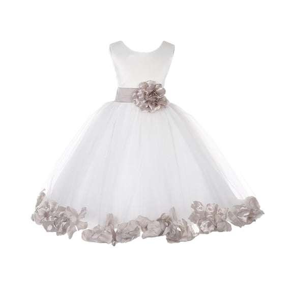 Ekidsbridal Girl Bridesmaid Flower Girl Dress - Ivory Tulle Dress with Flower Petals 302S-A (Size: S-16)