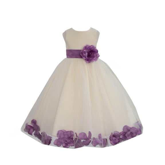 Ekidsbridal Girl Bridesmaid Flower Girl Dress - Ivory Tulle Dress with Flower Petals 302S-A (Size: S-16)