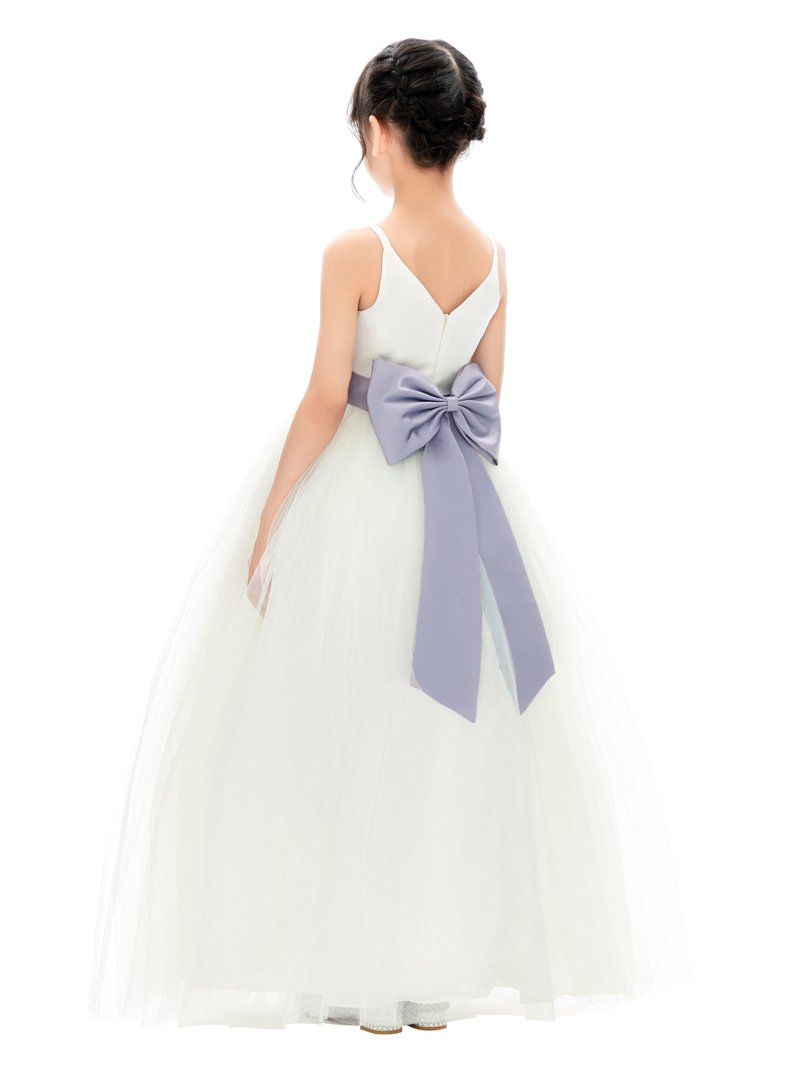 Ekidsbridal Girl Bridesmaid Flower Girl Dress - V-Neck Ivory Tulle Dress  with Tiebow 218noFT-A (Size: 2-12) - Walmart.com