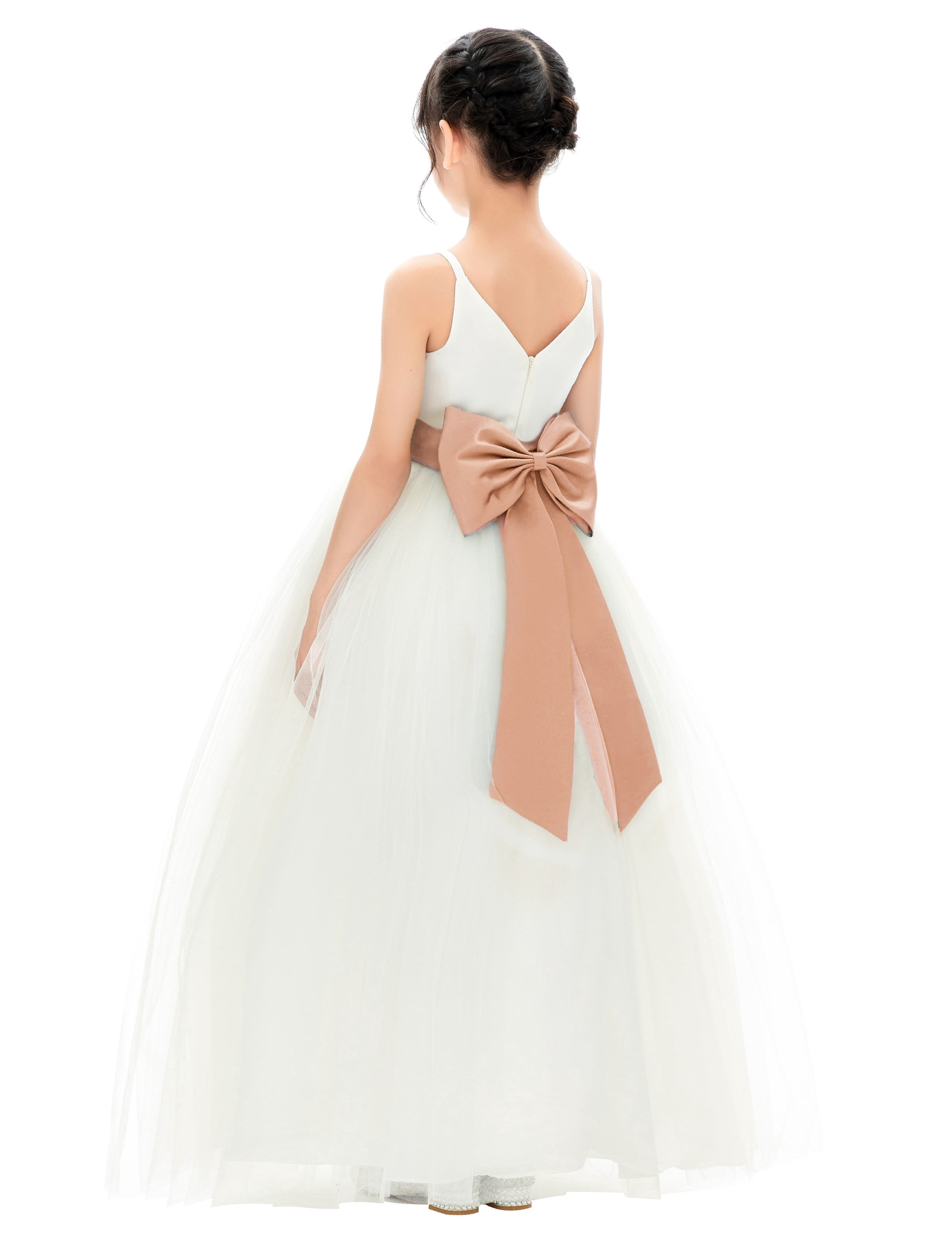 Ekidsbridal Girl Bridesmaid Flower Girl Dress - V-Neck Ivory Tulle Dress  with Tiebow 218noFT-A (Size: 2-12) - Walmart.com