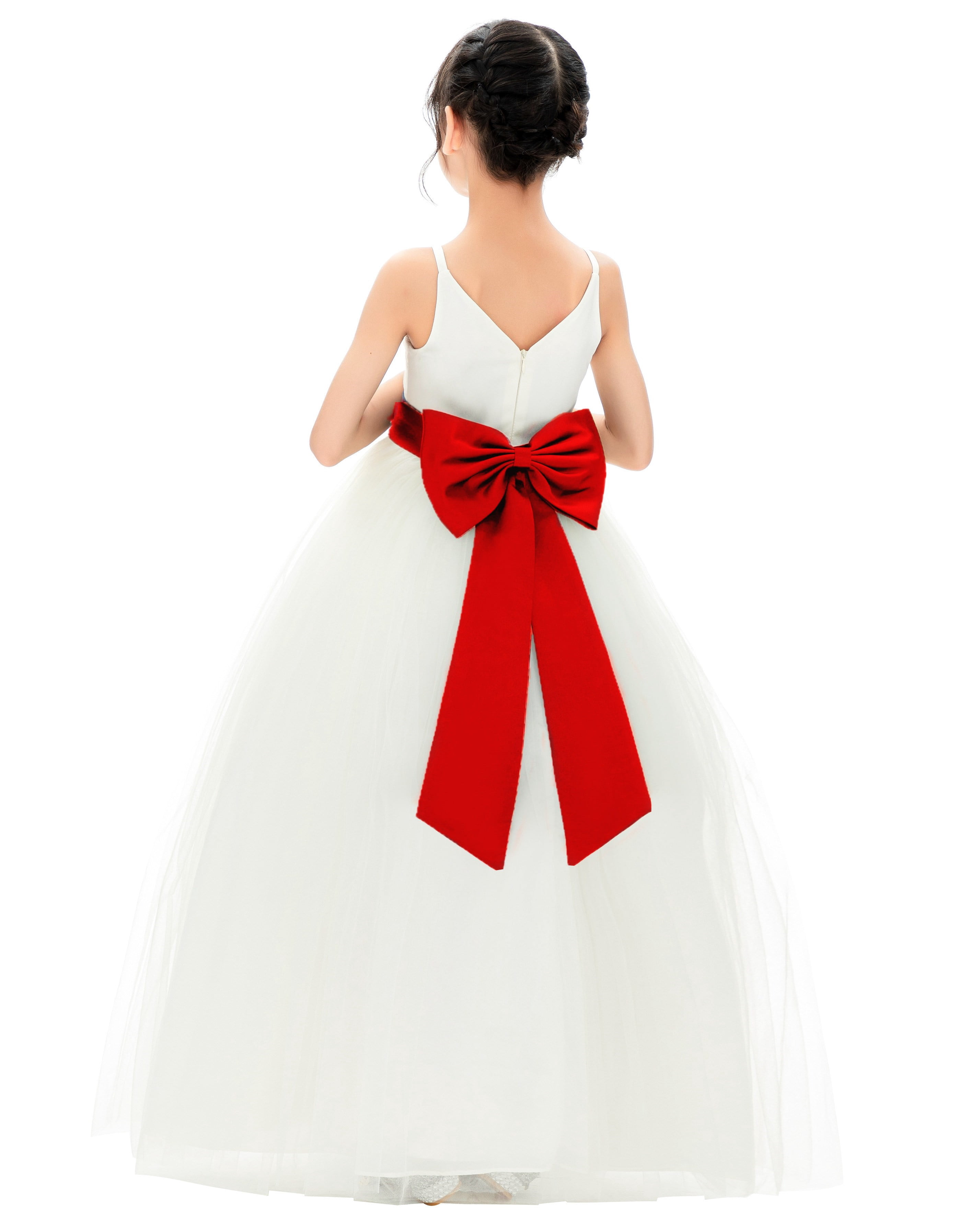 Ekidsbridal Girl Bridesmaid Flower Girl Dress - V-Neck Ivory Tulle Dress  with Tiebow 218noFT-A (Size: 2-12) - Walmart.com