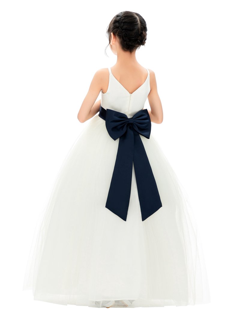 Ekidsbridal Girl Bridesmaid Flower Girl Dress - V-Neck Ivory Tulle Dress  with Tiebow 218noFT-A (Size: 2-12) - Walmart.com