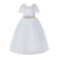 thumbnail image 1 of Ekidsbridal Girl Bridesmaid Flower Girl Dress - White Floral Lace Short Sleeve with Rhinestone Ribbon LG2R3-A (Size: 2-12), 1 of 3