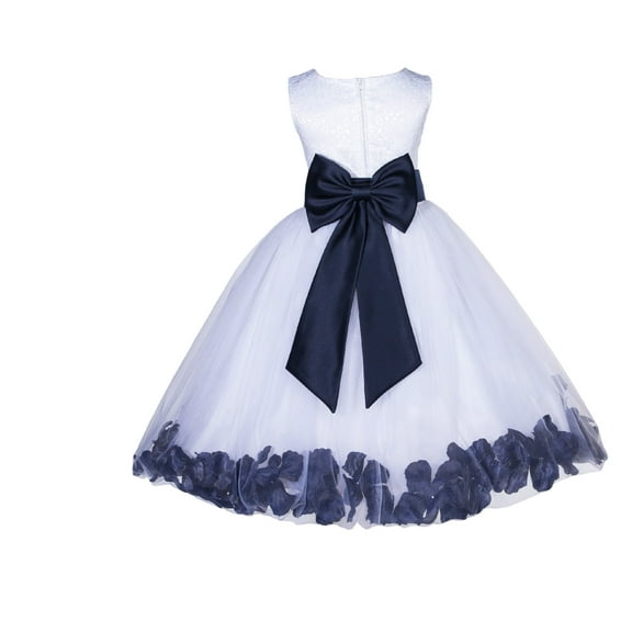 Ekidsbridal Girl Bridesmaid Flower Girl Dress - White Floral Lace Tulle with Tiebow Sash 165T-A (Size: S-12)