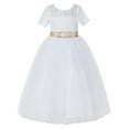 thumbnail image 1 of Ekidsbridal Girl Bridesmaid Flower Girl Dress - White Illusion Lace Tulle Short Sleeves with Rhinestone Sash LG2R7-A (Size: 2-12), 1 of 3