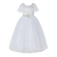 thumbnail image 1 of Ekidsbridal Girl Bridesmaid Flower Girl Dress - White Illusion Lace Tulle Short Sleeves with Rhinestone Sash LG2R7-A (Size: 2-12), 1 of 3