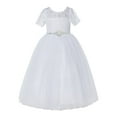 thumbnail image 1 of Ekidsbridal Girl Bridesmaid Flower Girl Dress - White Illusion Lace Tulle Short Sleeves with Rhinestone Sash LG2R7-A (Size: 2-12), 1 of 3