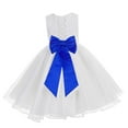 thumbnail image 1 of Ekidsbridal Girl Bridesmaid Flower Girl Dress - White Lace Corset Organza with Tiebow 186noFT-A (Size: M-10), 1 of 2