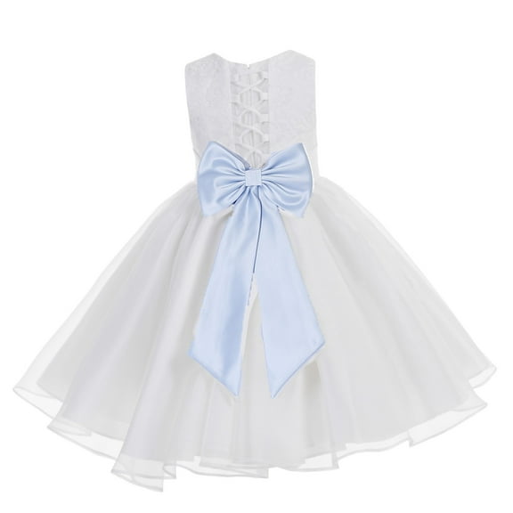 Ekidsbridal Girl Bridesmaid Flower Girl Dress - White Lace Corset Organza with Tiebow 186noFT-A (Size: M-10)