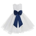 thumbnail image 1 of Ekidsbridal Girl Bridesmaid Flower Girl Dress - White Lace Corset Organza with Tiebow 186noFT-A (Size: M-10), 1 of 3