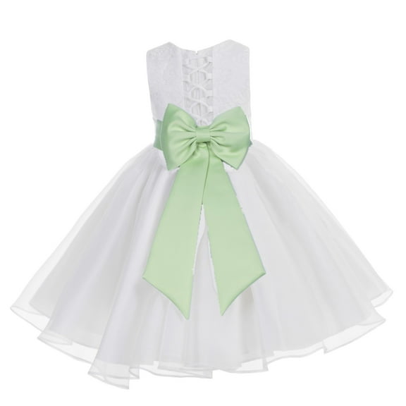 Ekidsbridal Girl Bridesmaid Flower Girl Dress - White Lace Corset Organza with Tiebow 186noFT-A (Size: M-10)