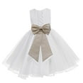 thumbnail image 1 of Ekidsbridal Girl Bridesmaid Flower Girl Dress - White Lace Corset Organza with Tiebow 186noFT-A (Size: M-10), 1 of 2