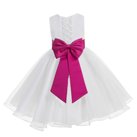 Ekidsbridal Girl Bridesmaid Flower Girl Dress - White Lace Corset Organza with Tiebow 186noFT-A (Size: M-10)