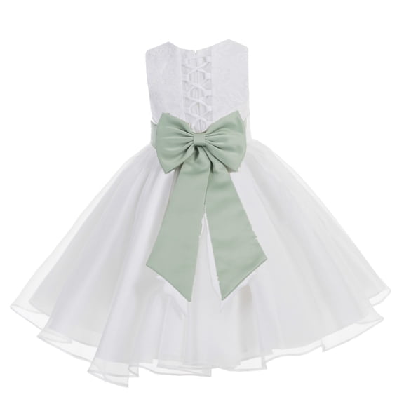 Ekidsbridal Girl Bridesmaid Flower Girl Dress - White Lace Corset Organza with Tiebow 186noFT-A (Size: M-10)