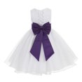 thumbnail image 1 of Ekidsbridal Girl Bridesmaid Flower Girl Dress - White Lace Corset Organza with Tiebow 186noFT-A (Size: M-10), 1 of 3