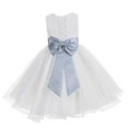 thumbnail image 1 of Ekidsbridal Girl Bridesmaid Flower Girl Dress - White Lace Corset Organza with Tiebow 186noFT-A (Size: M-10), 1 of 3