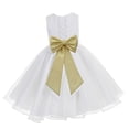 thumbnail image 1 of Ekidsbridal Girl Bridesmaid Flower Girl Dress - White Lace Corset Organza with Tiebow 186noFT-A (Size: M-10), 1 of 2