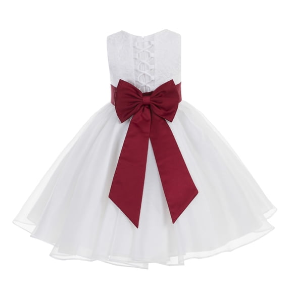 Ekidsbridal Girl Bridesmaid Flower Girl Dress - White Lace Corset Organza with Tiebow 186noFT-A (Size: M-10)