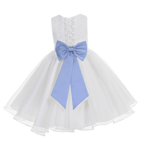 Ekidsbridal Girl Bridesmaid Flower Girl Dress - White Lace Corset Organza with Tiebow 186noFT-A (Size: M-10)