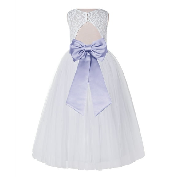 Ekidsbridal Girl Bridesmaid Flower Girl Dress - White Lace Dress with Keyhole Back 178T-A (Size: 2-12)