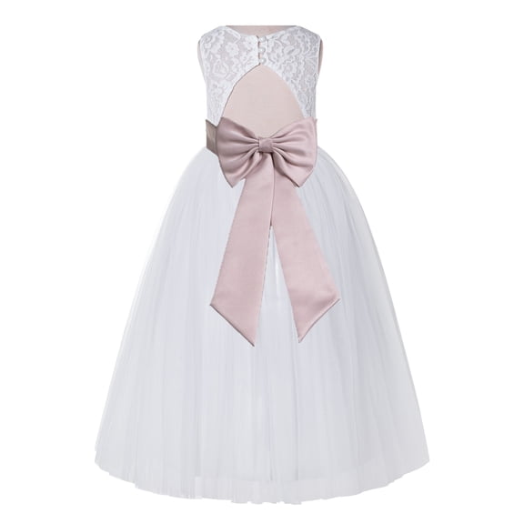 Ekidsbridal Girl Bridesmaid Flower Girl Dress - White Lace Dress with Keyhole Back 178T-A (Size: 2-12)