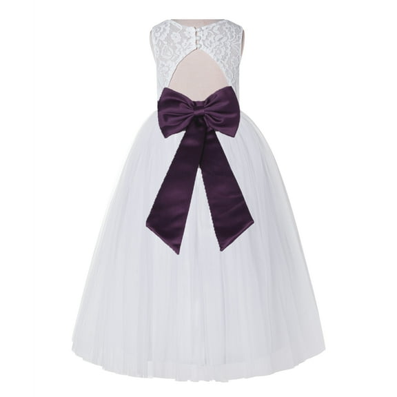 Ekidsbridal Girl Bridesmaid Flower Girl Dress - White Lace Dress with Keyhole Back 178T-A (Size: 2-12)