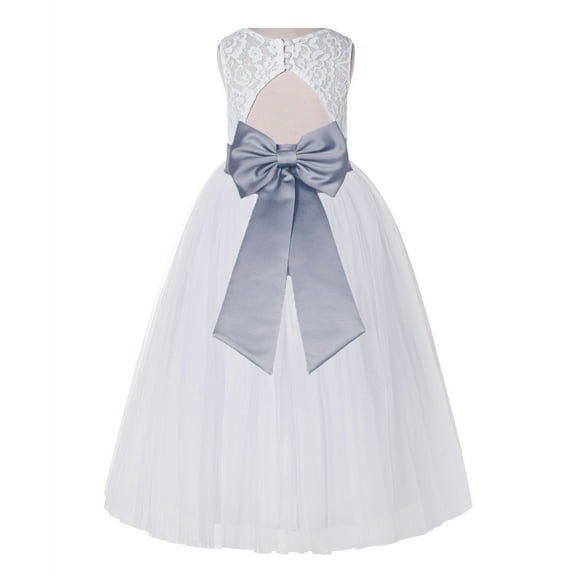 Ekidsbridal Girl Bridesmaid Flower Girl Dress - White Lace Dress with Keyhole Back 178T-A (Size: 2-12)