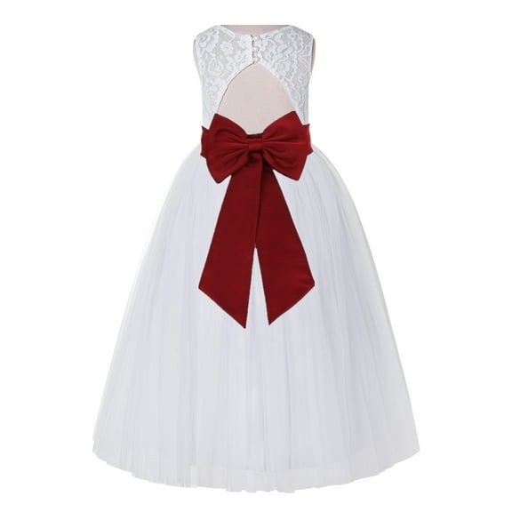 Ekidsbridal Girl Bridesmaid Flower Girl Dress - White Lace Dress with Keyhole Back 178T-A (Size: 2-12)