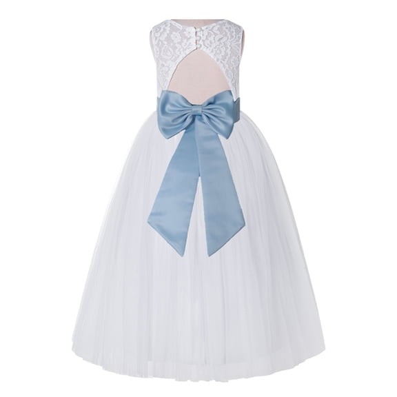 Ekidsbridal Girl Bridesmaid Flower Girl Dress - White Lace Dress with Keyhole Back 178T-A (Size: 2-12)