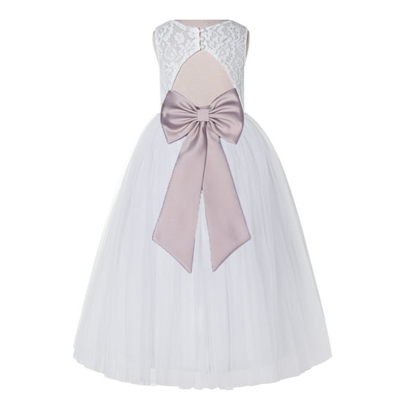 Ekidsbridal Girl Bridesmaid Flower Girl Dress - White Lace Dress with Keyhole Back 178T-A (Size: 2-12)