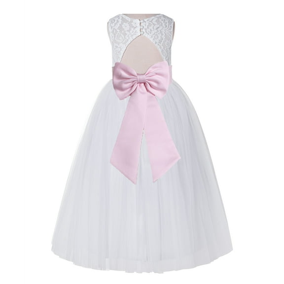 Ekidsbridal Girl Bridesmaid Flower Girl Dress - White Lace Dress with Keyhole Back 178T-A (Size: 2-12)