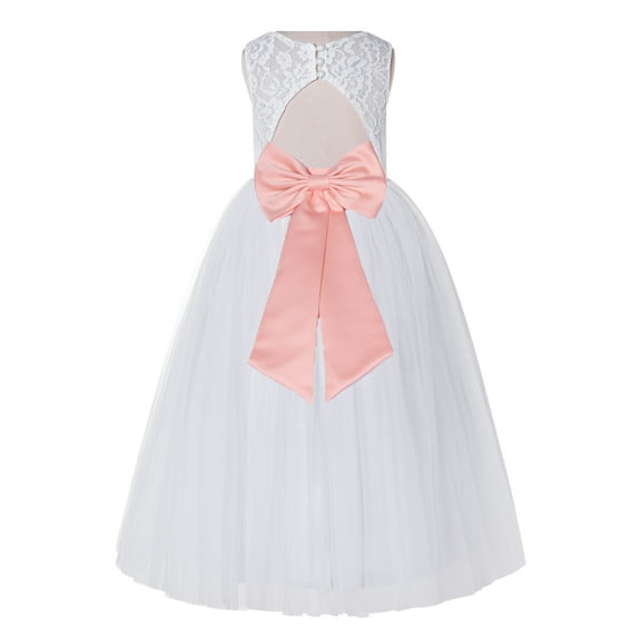 Ekidsbridal Girl Bridesmaid Flower Girl Dress - White Lace Dress with Keyhole Back 178T-A (Size: 2-12)