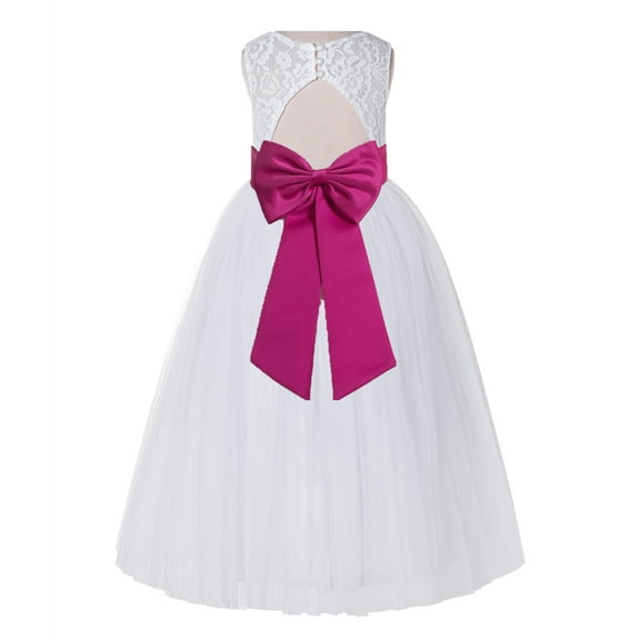 Ekidsbridal Girl Bridesmaid Flower Girl Dress - White Lace Dress with Keyhole Back 178T-A (Size: 2-12)