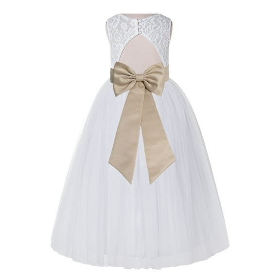 Ekidsbridal Girl Bridesmaid Flower Girl Dress - White Lace Dress with Keyhole Back 178T-A (Size: 2-12)