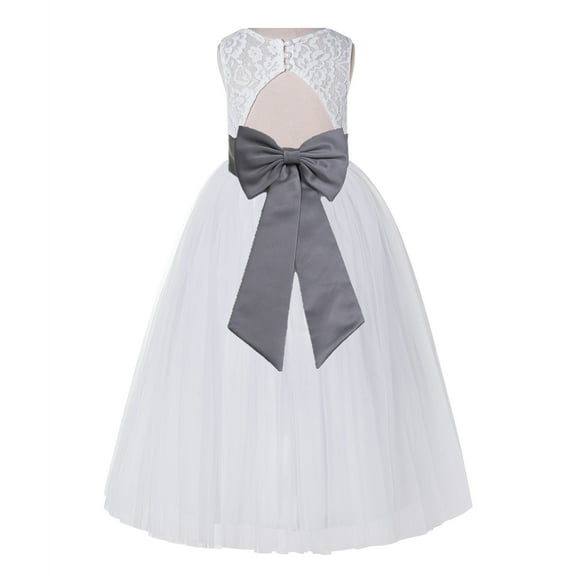 Ekidsbridal Girl Bridesmaid Flower Girl Dress - White Lace Dress with Keyhole Back 178T-A (Size: 2-12)