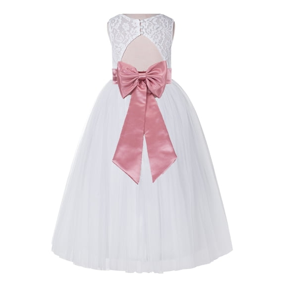 Ekidsbridal Girl Bridesmaid Flower Girl Dress - White Lace Dress with Keyhole Back 178T-A (Size: 2-12)