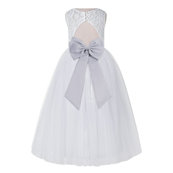 Ekidsbridal Girl Bridesmaid Flower Girl Dress - White Lace Dress with Keyhole Back 178T-A (Size: 2-12)