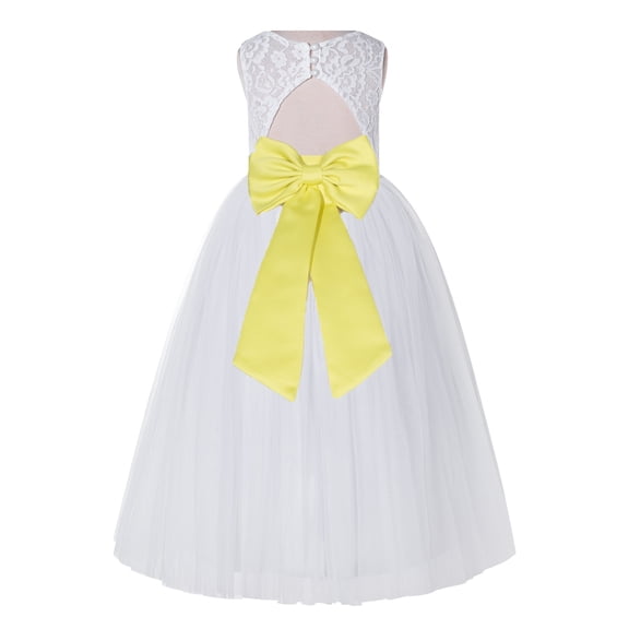 Ekidsbridal Girl Bridesmaid Flower Girl Dress - White Lace Dress with Keyhole Back 178T-A (Size: 2-12)