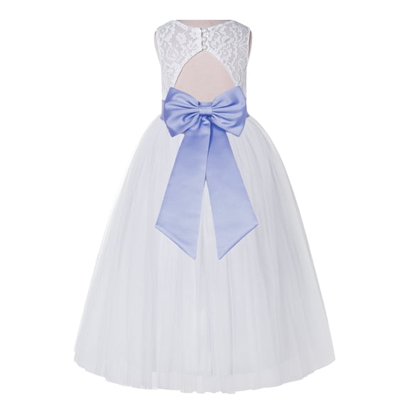 Ekidsbridal Girl Bridesmaid Flower Girl Dress - White Lace Dress with Keyhole Back 178T-A (Size: 2-12)