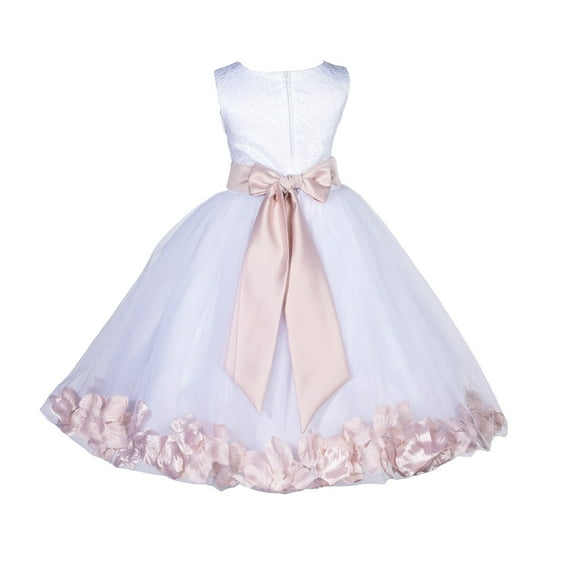 Ekidsbridal Girl Bridesmaid Flower Girl Dress - White Lace Tulle with Floral Petals 165S-A (Size: S-12)