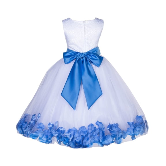 Ekidsbridal Girl Bridesmaid Flower Girl Dress - White Lace Tulle with Floral Petals 165S-A (Size: S-12)