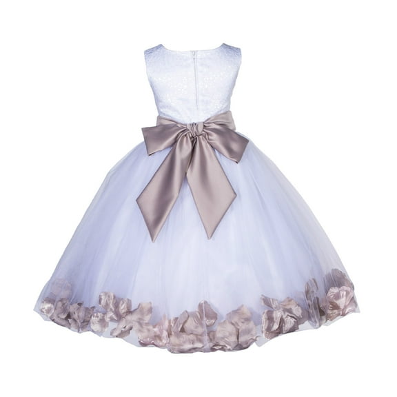 Ekidsbridal Girl Bridesmaid Flower Girl Dress - White Lace Tulle with Floral Petals 165S-A (Size: S-12)