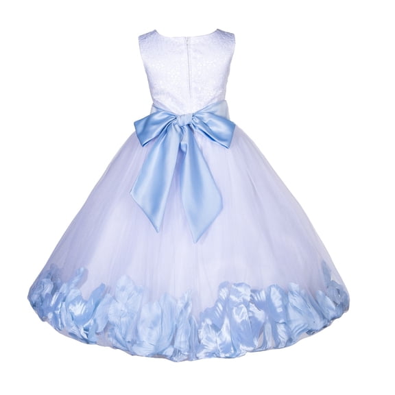 Ekidsbridal Girl Bridesmaid Flower Girl Dress - White Lace Tulle with Floral Petals 165S-A (Size: S-12)
