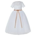 thumbnail image 1 of Ekidsbridal Girl Bridesmaid Flower Girl Dress - White Short Sleeves Lace Tulle with Rhinestone Ribbon LG2R2-A (Size: 2-12), 1 of 3