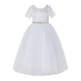 thumbnail image 1 of Ekidsbridal Girl Bridesmaid Flower Girl Dress - White Short Sleeves Lace Tulle with Rhinestone Ribbon LG2R2-A (Size: 2-12), 1 of 2