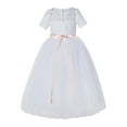 thumbnail image 1 of Ekidsbridal Girl Bridesmaid Flower Girl Dress - White Short Sleeves Lace Tulle with Rhinestone Ribbon LG2R2-A (Size: 2-12), 1 of 3
