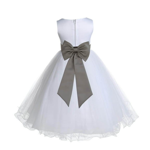 Ekidsbridal Girl Bridesmiad Flower Girl Dress - White Satin Tulle with Tiebow 829T-A (Size: S-12)